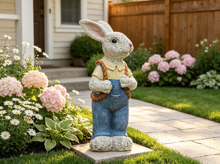Simulated Couple Rabbit Statue Flower Pot Ornament, Resin Garden Sculpture Decor - Blue / White