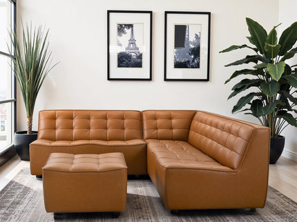 Selen - Corner Sectional Sofa With Ottoman - Cognac