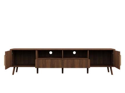 78" TV Stand For 85" TVs With Fluted Doors, Open Shelf, Cable Management - Walnut