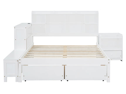 Platform Bed With Multi Functional Storage Space, Nightstand, 2 Drawers, USB Ports And Desk