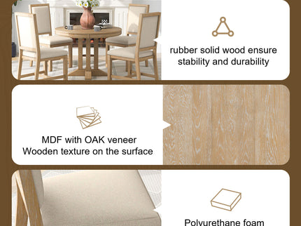 Dining Set & Extendable Round Table And 4 Upholstered Chairs
