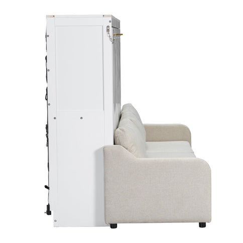 Murphy Cabinet Bed With Folding Sofa, Built In Storage Shelves And LED Light
