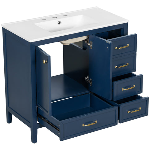 Elegant Vintage Bathroom Vanity & Sink And Soft Closing Door, 4 Drawers Of Different Sizes Frame