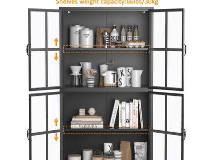 Premium Metal Storage Cabinet With Tempered Glass Doors, Adjustable Shelves, And Anti Tipping Device - Black