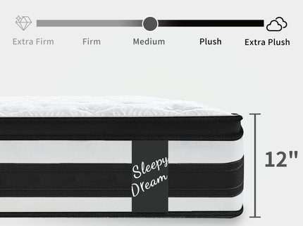 12" Breathable Hybrid Mattress, Memory Foam, Individual Pocket Springs