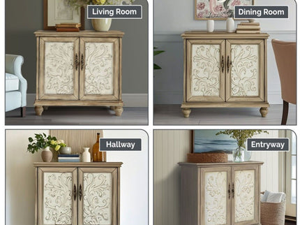 Driscoll - 2 Door Cabinet With Floral Design - Reclaimed Natural
