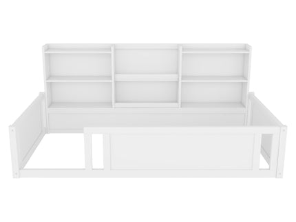 Platform Floor Bed With Guardrail Fence And Side Storage Shelves