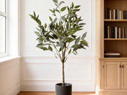 5Ft Realistic Artificial Eucalyptus Tree In Pot With Lush Leaves For Home Office Decor - Green Leaves