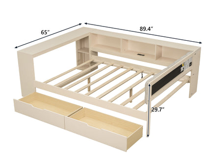 Upholstered Headboard Platform Bed With Storage Shelves, Drawers, Charging Station