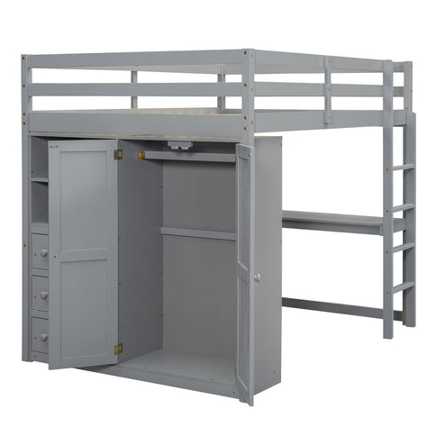 Loft Bed With Built In Wardrobe, Shelves And Drawers