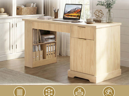 Modern Fluted Office Desk With Storage Cabinet