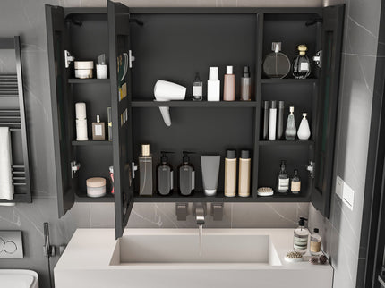 Aluminium Medicine Cabinet Mirror With LED Light And Defogging Function - Gray