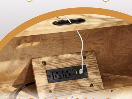 Nightstand With Hidden Charging Station USB Ports & Outlet Hole