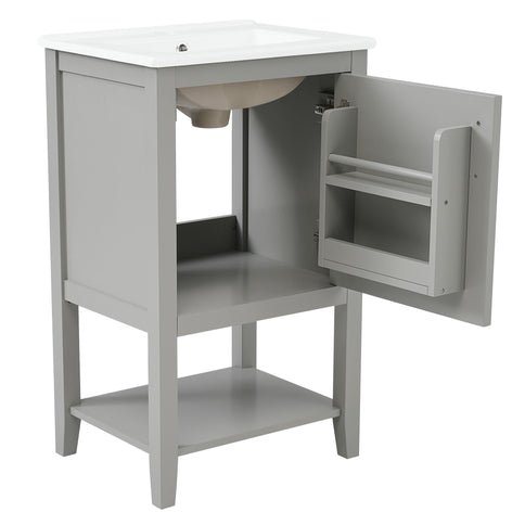 Modern Bathroom Vanity With Sink, Soft-Closing Door And Open Shelf