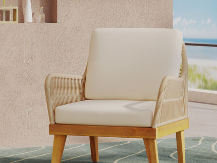 Outdoor Club Chair With Rope Weave Design - Teak