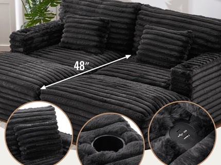 Oversized Double Chaise Lounge Sofa Bed With USB Ports And Cup Holders