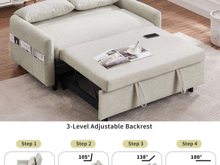 Pull Out Sleep Sofa Bed Loveseats Sofa Couch With Adjsutable Backrest, Storage Pockets, 2 Soft Pillows, USB Ports For Living Room, Bedroom, Apartment, Office