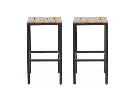 Outdoor Bar Stool With Slat Design And Metal Frame (Set of 2)