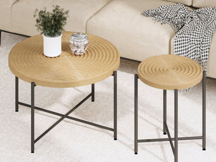 Coffee And End Table Set Waterproof Cover, Distressed Cylindrical Design, Legs Classic Rustic Charm (Set of 2)