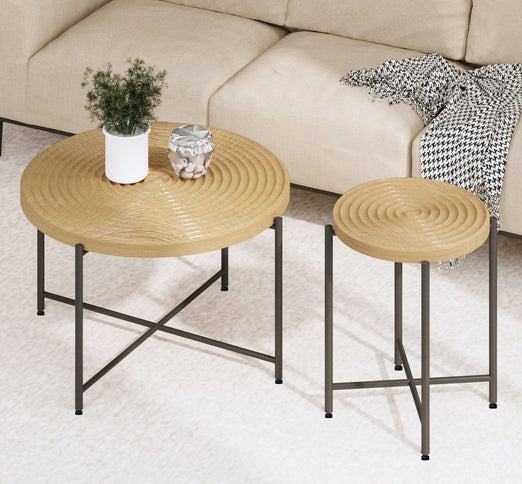 Coffee And End Table Set Waterproof Cover, Distressed Cylindrical Design, Legs Classic Rustic Charm (Set of 2)