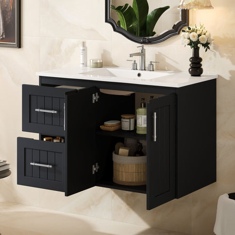 Wall Mounted Bathroom Vanity & Sink, 2 Drawers