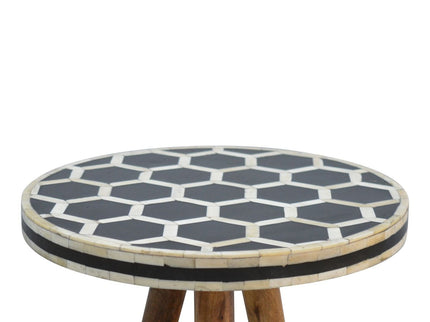 Inlay Bone Tripod Stool - Beige / White