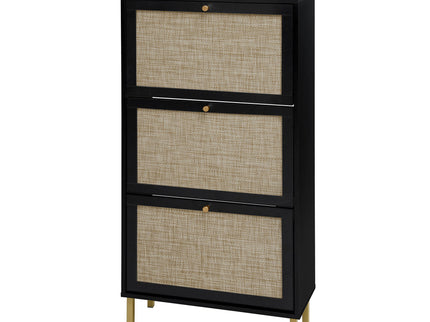 Modern Rattan 3 Door Shoe Rack Cabinet For Entryway