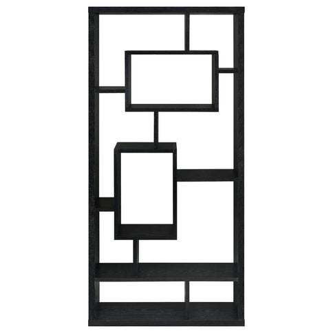 10 Shelf Open Back Bookcase With Geometric Design - Black