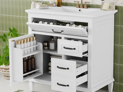 Bathroom Vanity With Sink Top, Flip Drawers, Adjustable Shelf