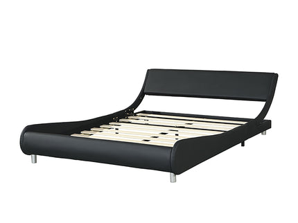 Queen Size Upholstered Platform Bed Frame With LED Lighting, Curve Design, Slat Support, No Box Spring Needed - Black