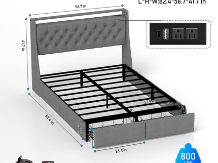 Floating Bed Frame With Rgb LED Light, 2 Storage Drawers & Headboard Shelf