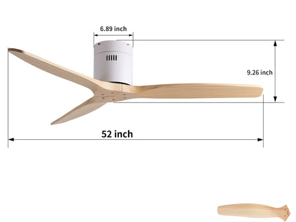 Low Profile Flush Ceiling Fan Without Light - Matte White / White