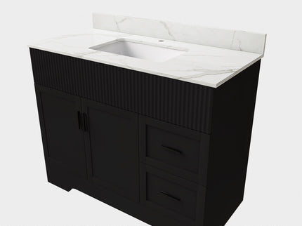 Bathroom Vanity Set, Fluted Cabinet, Soft Close Doors, Single Faucet Hole, Sink Included - Black