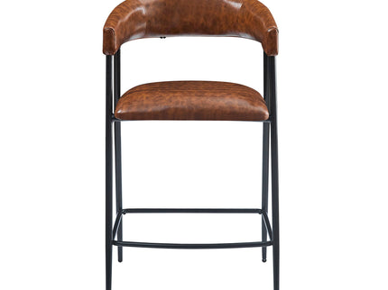 Counter Stools (Set of 2), Upholstered Counter Stools With Iron Frame, Backrest, Footrest, Arm Counter Stools For Home Bar, Kitchen Counter - Brown