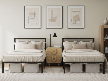 Platform Bed Frame With Charging Station & Headboard Shelves