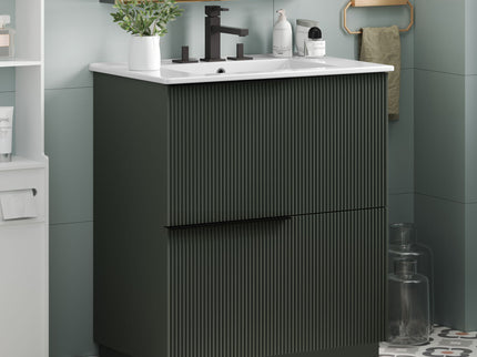 Fluted Bathroom Vanity With Ceramic Sink, Soft Close Slides