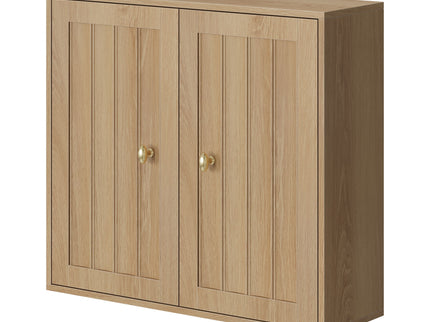 Wall Mounted Bathroom Cabinet With Double Doors And Vertical Grooved Design For Bathrooms - Oak