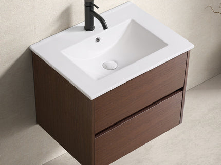 Wall-Mounted Bathroom Vanity, Soft-Close Drawer, Premium Slides - Black Brown