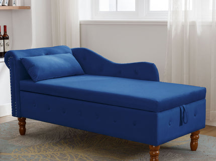 Chaise Lounge Indoor, Lounge Chair For Bedroom With Storage & Pillow, Modern Upholstered Rolled Arm Chase Lounge For Sleeping With Nailhead Trim For Living Room Bedroom Office