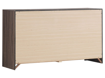 Geary - 4 Piece Queen Slatted Headboard Panel Bedroom Set - Oak