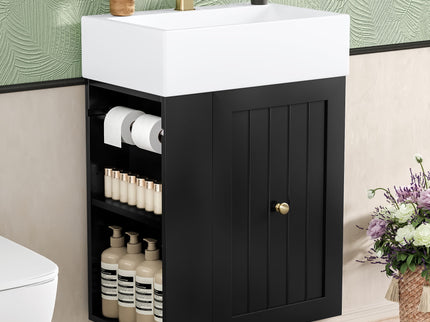Modern Bathroom Vanity With Sink, Storage Cabinet, Drawer & Side Shelf