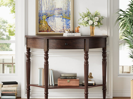Half Moon Console Table With Drawer & Shelf