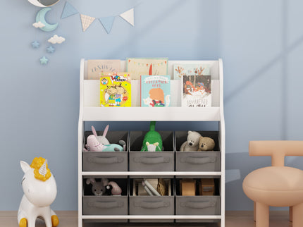Bookshelf With 6 Storage Bins, Multi Functional Children's Bookcase And Toy Organizer - White