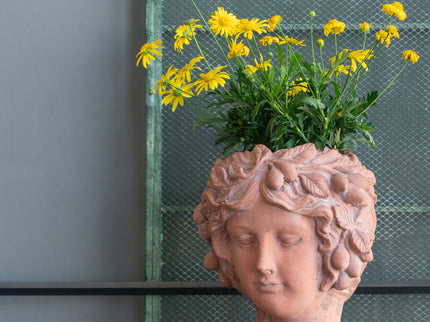 8X9X11.5" Head Bust Planter, Greek Style Cement Head Planter, Indoor Outdoor Home Garden Decor - Brown