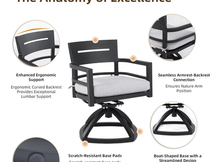 Outdoor Patio Dining Set, Squircle Dining Table, Dining Chairs With Sunbrella Cushions