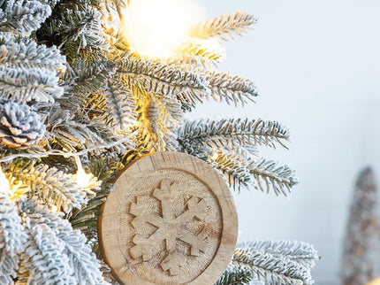 Wooden Hanging Circle With Snowflake Cut Decorative Hanging Christmas Tree Ornaments For Holiday Party Decorations (Set of 12) - Multi