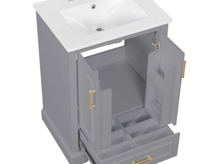 Bathroom Vanity With Sink, 1 Divided Drawer And 2 Soft Close Doors With Double Shelf