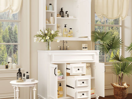 Bathroom Vanity With Top Sink, Mirror Cabinet, 2 Soft Closing Doors & 2 Drawers