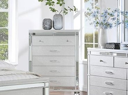 1 Piece Chest With 5 Drawers Snake Skin Bedroom Furniture - Silver