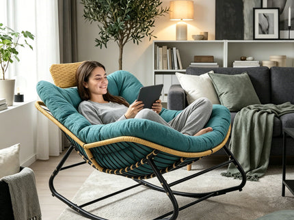 Oversized Papasan Rocking Chair Outdoor With Thick Cushion